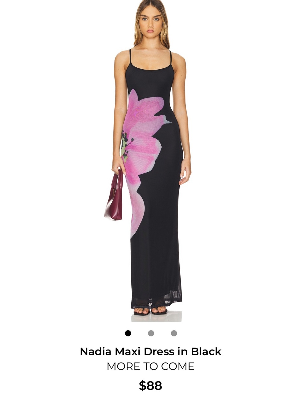 Nadia Maxi Dress in Black with Pink Floral Print